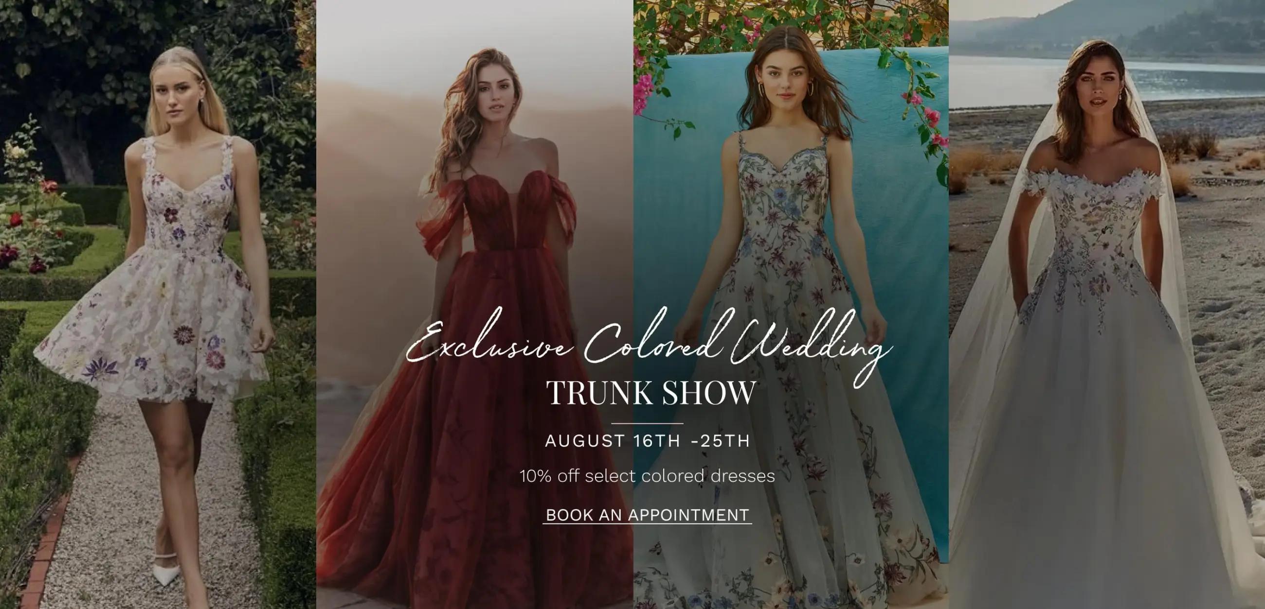 Colored wedding dresses trunk show at Dublin Bridal, OH